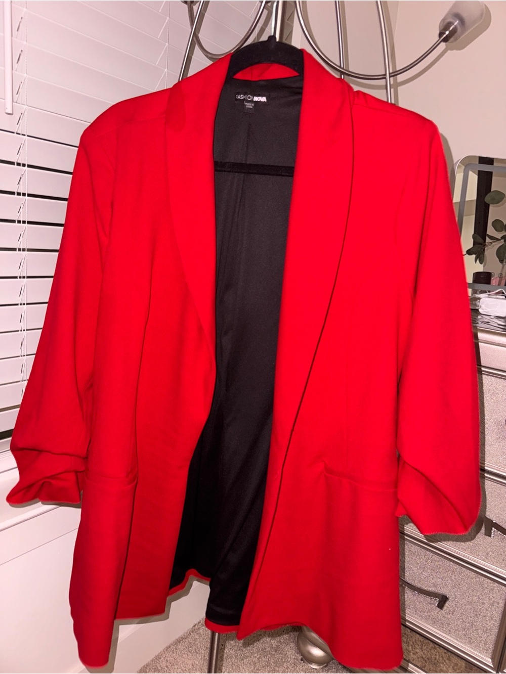 Fashion Nova Women's Red Open Blazer with Shawl Collar